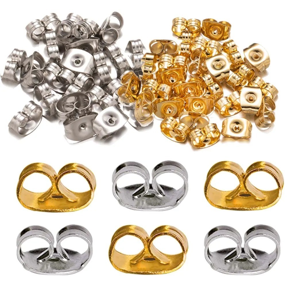 100 pcs 4.5x6mm 14K Gold Earring Backs Replacement Ear Locking for Stud Earrings