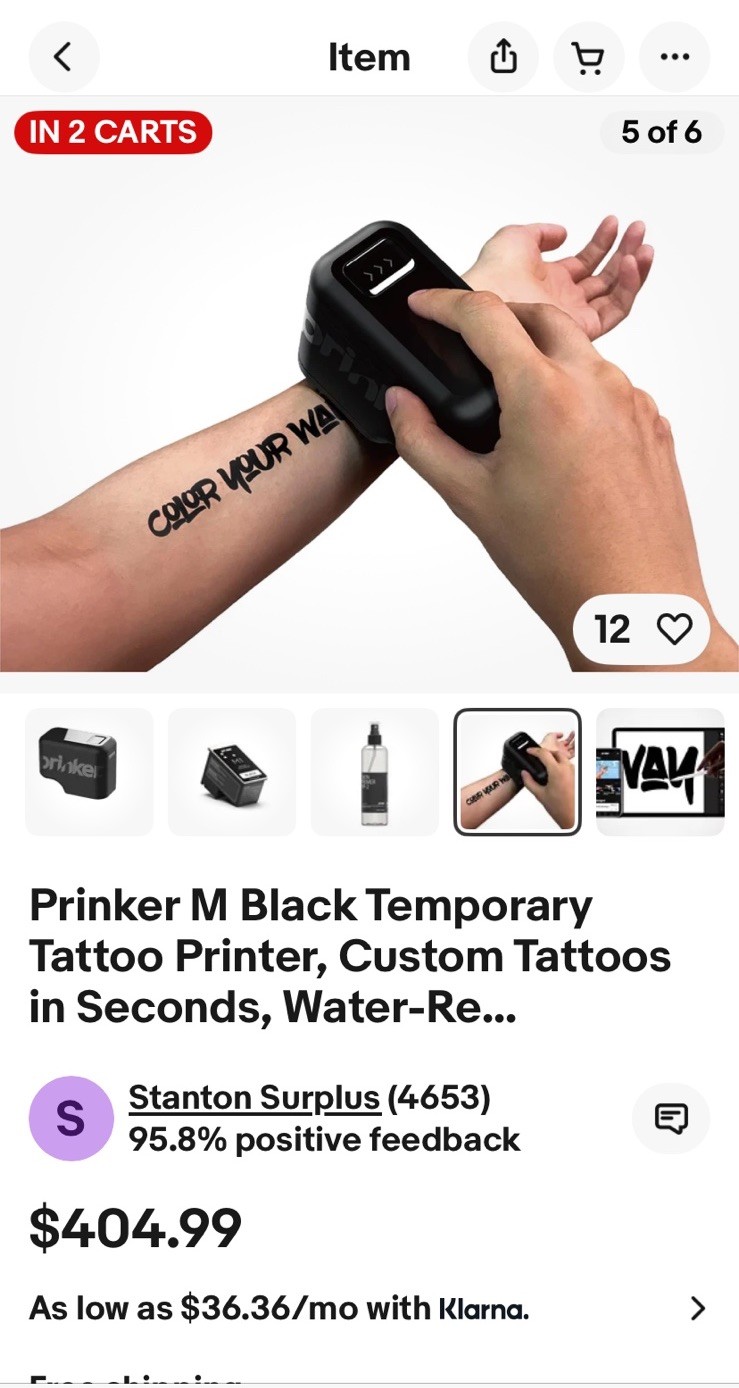 New Prinker M Black 3-D Custom Temporary Tattoo Device Printer Sealed Box