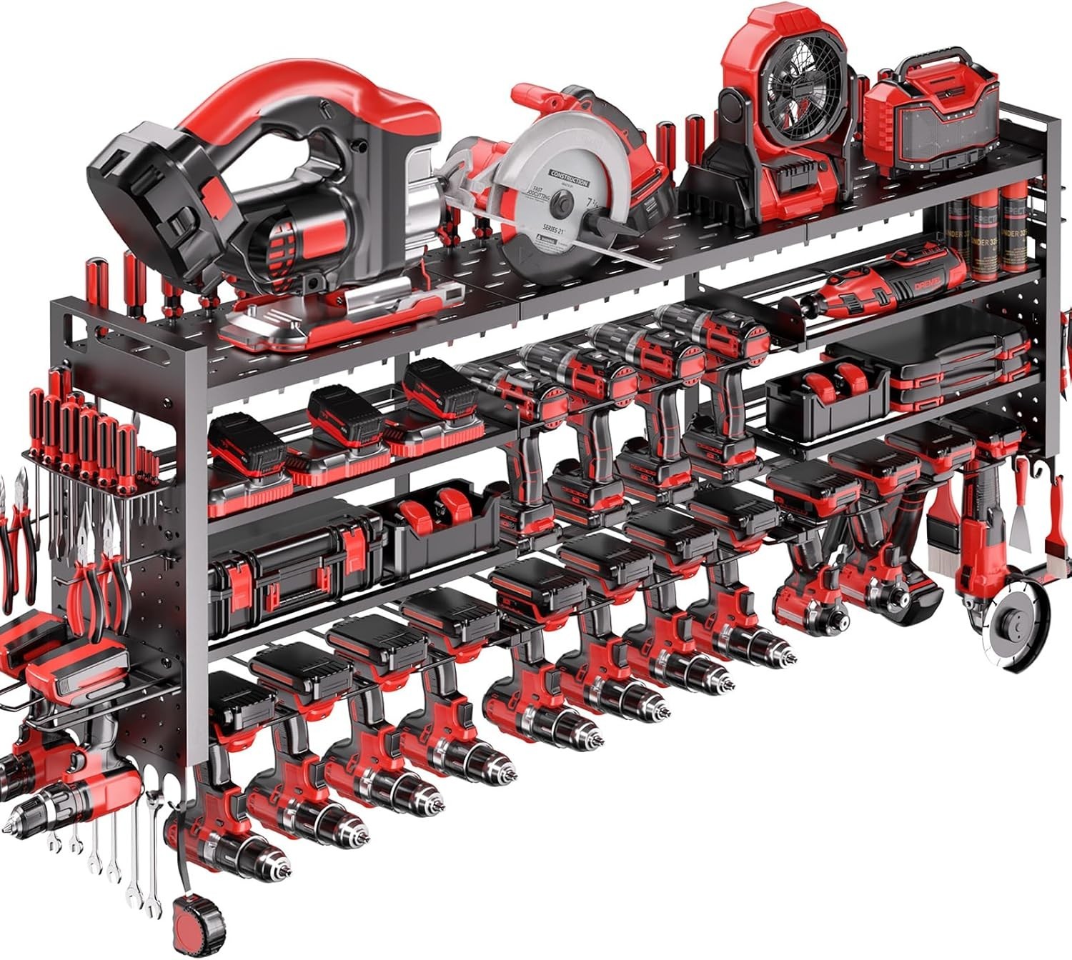 49.8" Power Tool Organizer Wall Mount 4-Layer Heavy Duty Tool Rack
