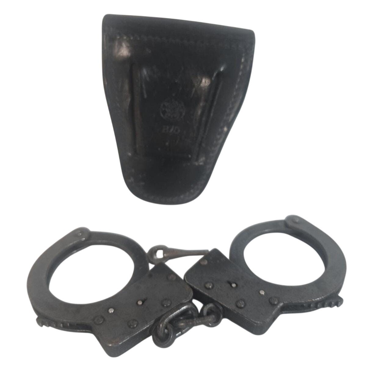 Vintage American Handcuff Co Fond du Lac Wis Handcuffs with S&W B70 Leather Case