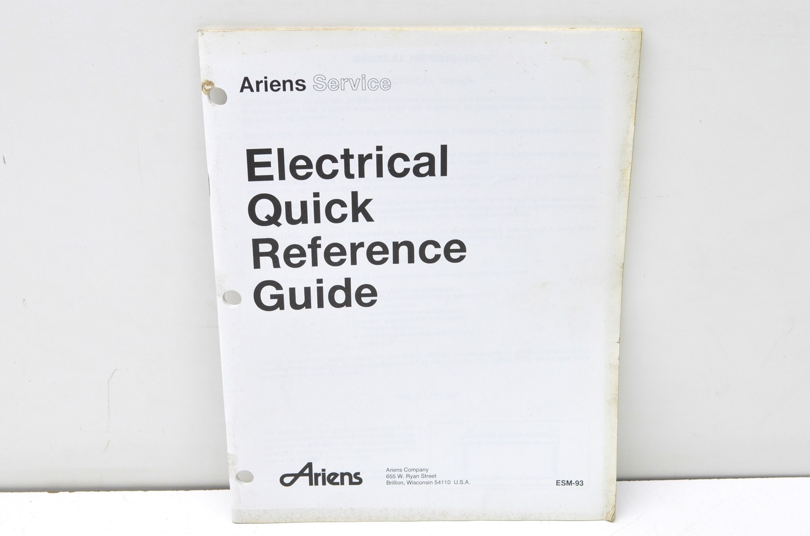 Ariens ESM-93 Electric Quick Reference Guide