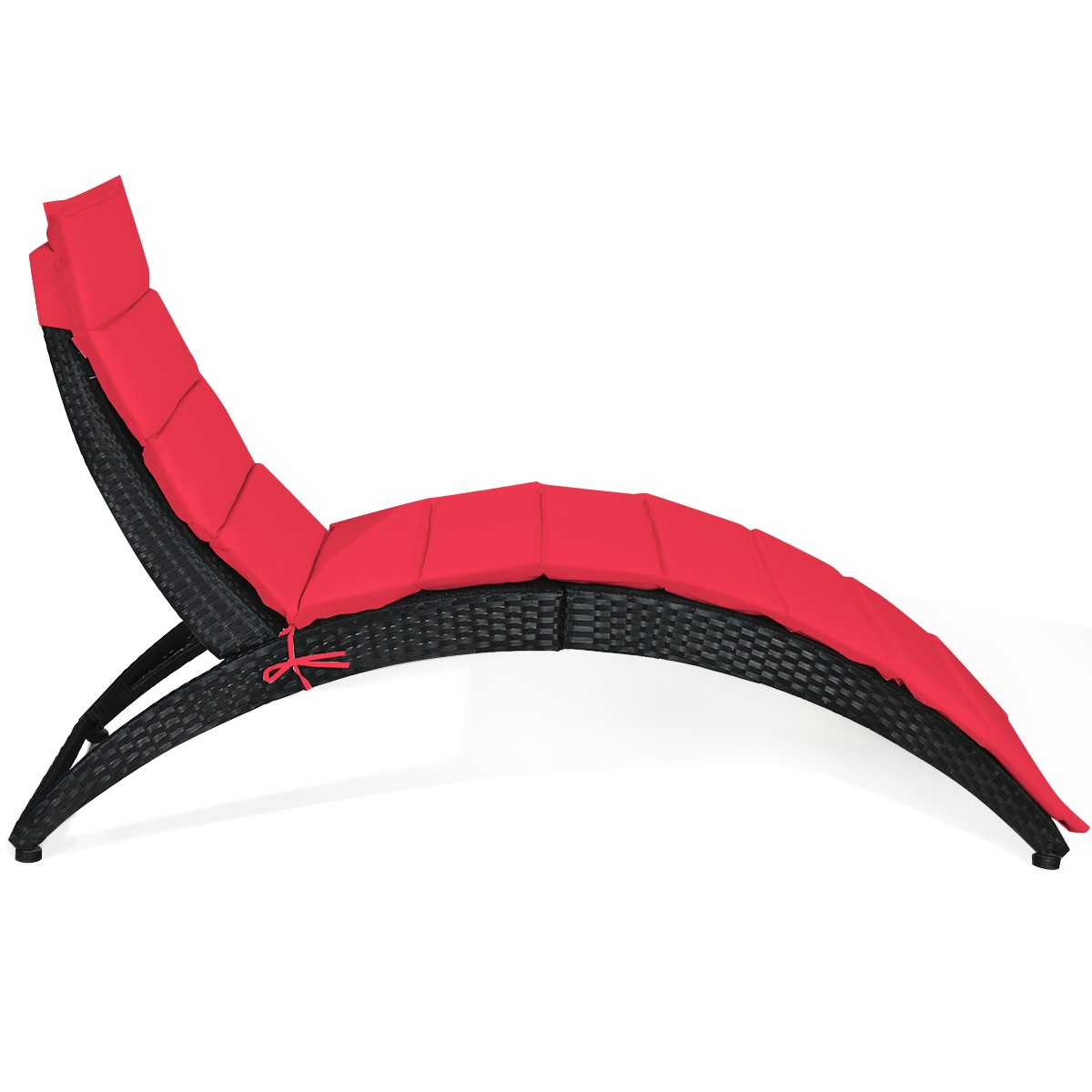 2PCS Folding Patio Rattan Lounge Chair Chaise Cushioned Portable Garden Lawn Red