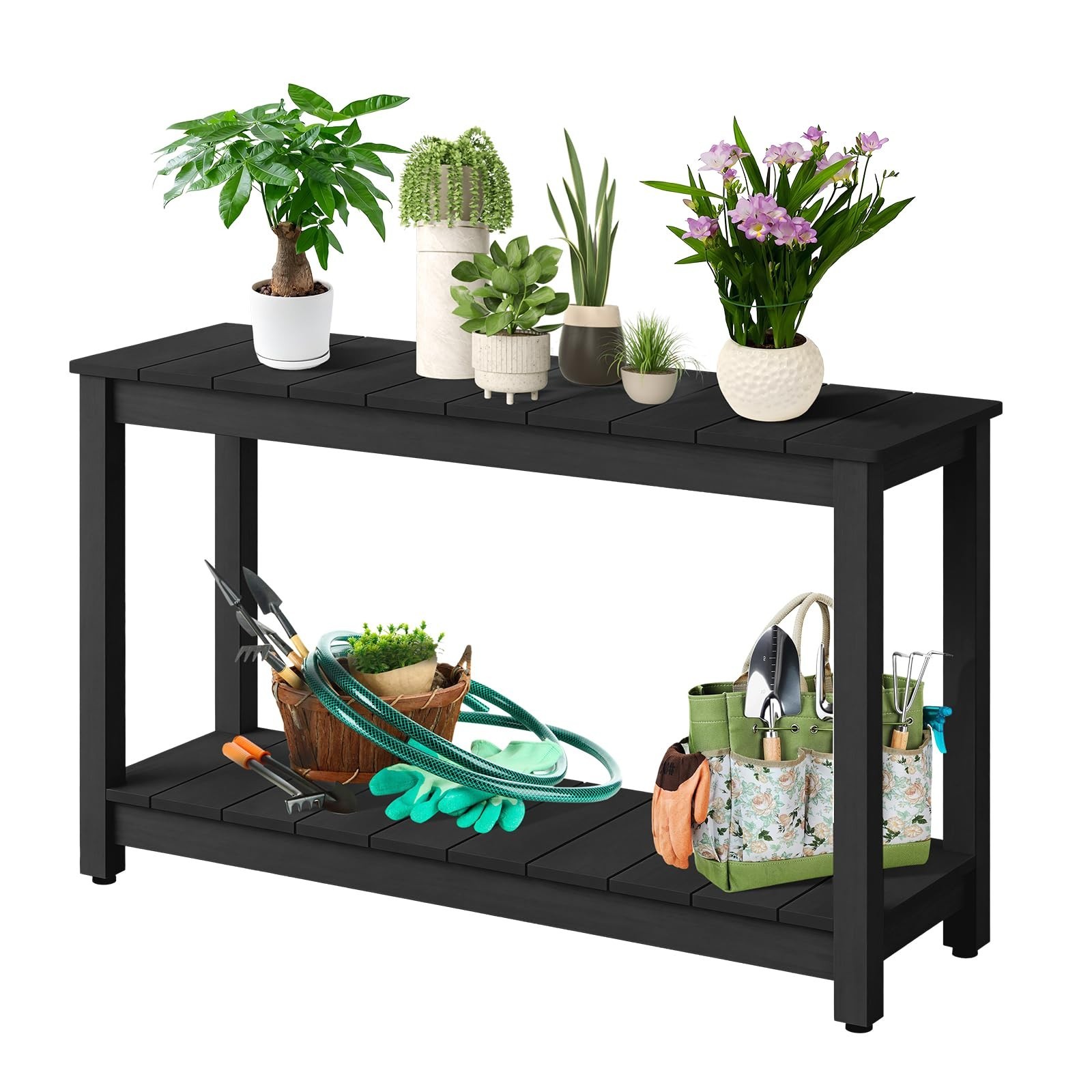 48 Inch Outdoor 2-Tier Wooden Console Table – All-Weather Patio Side Table