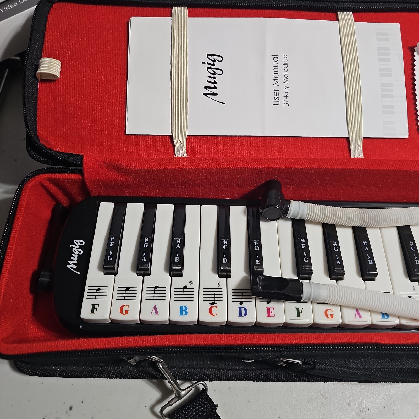 37-Key Melodica by Mugig, Black, Portable Case, 2 Mouthpieces, Hose, Clean Cloth