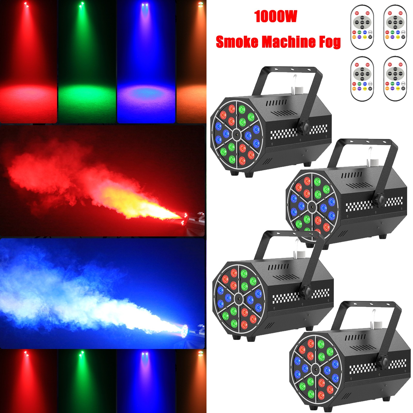 18 LED RGB 1000W Smoke Machine Fog Mist Haze Hazer Effect For Disco Party Club