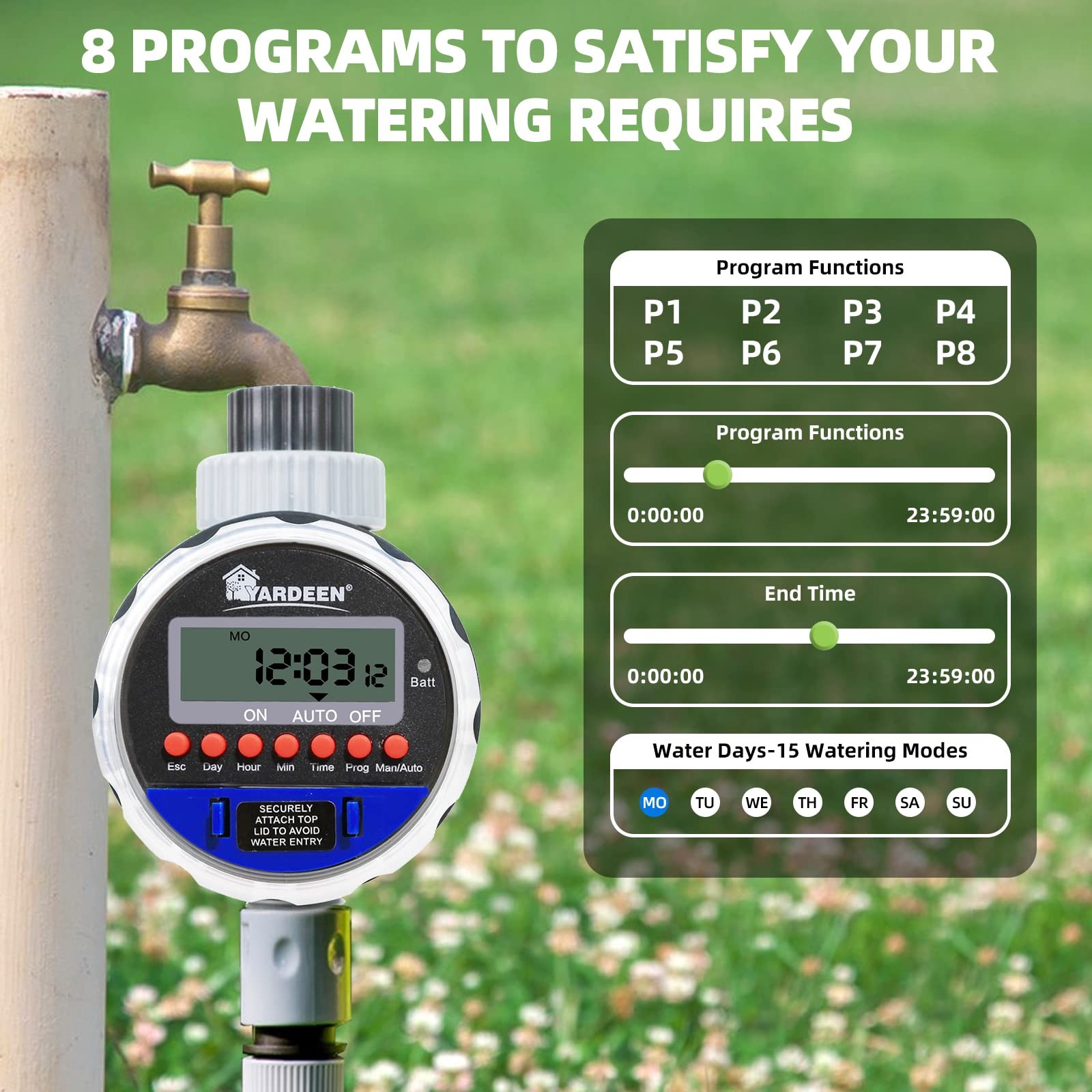 Yardeen Water Timer Garden Irrigation Controller with 8 Programs