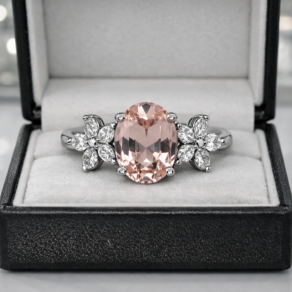 4.40 Ct Oval Cut Natural Pink Sapphire & Diamond Wedding Ring 14K White Gold 7