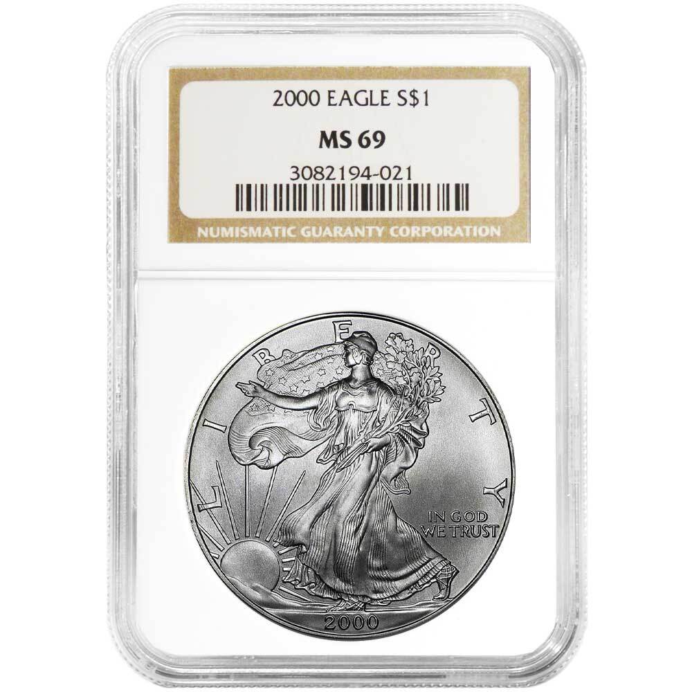 2000 $1 1-oz American Silver Eagle NGC MS69 Brown Label