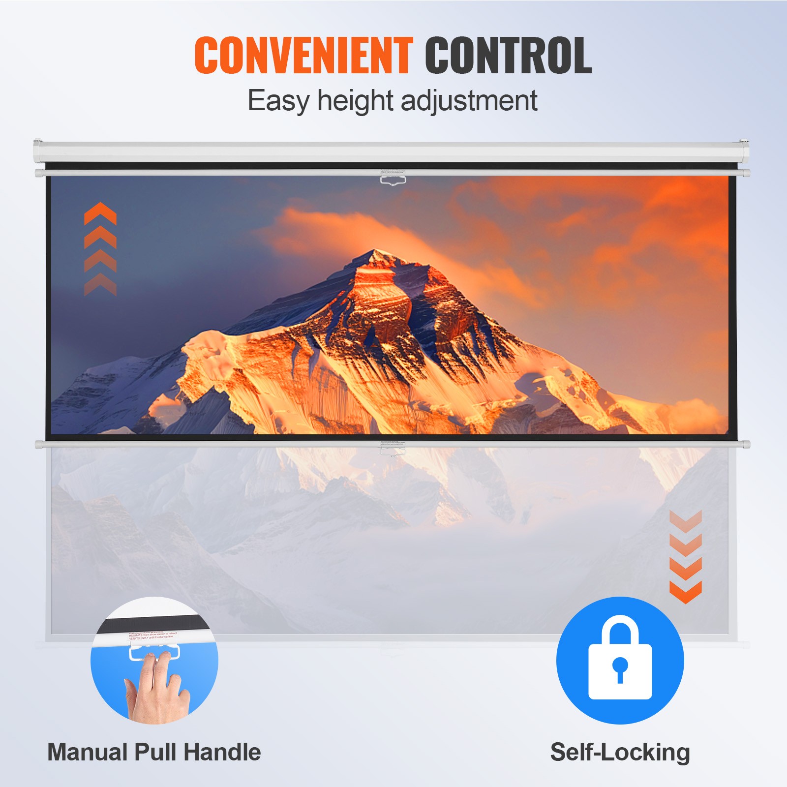 VEVOR Manual Pull Down Projector Screen 100 inch 16:9 4K 1080 HD Retractable