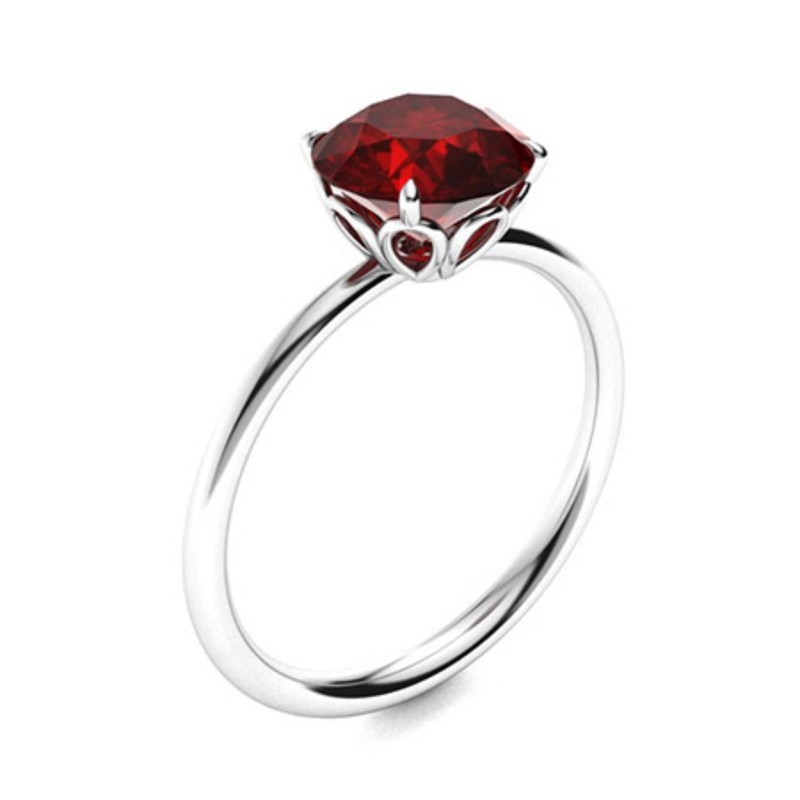 Sterling Silver Garnet Gemstone Statement Solitaire January Ring Jewelry