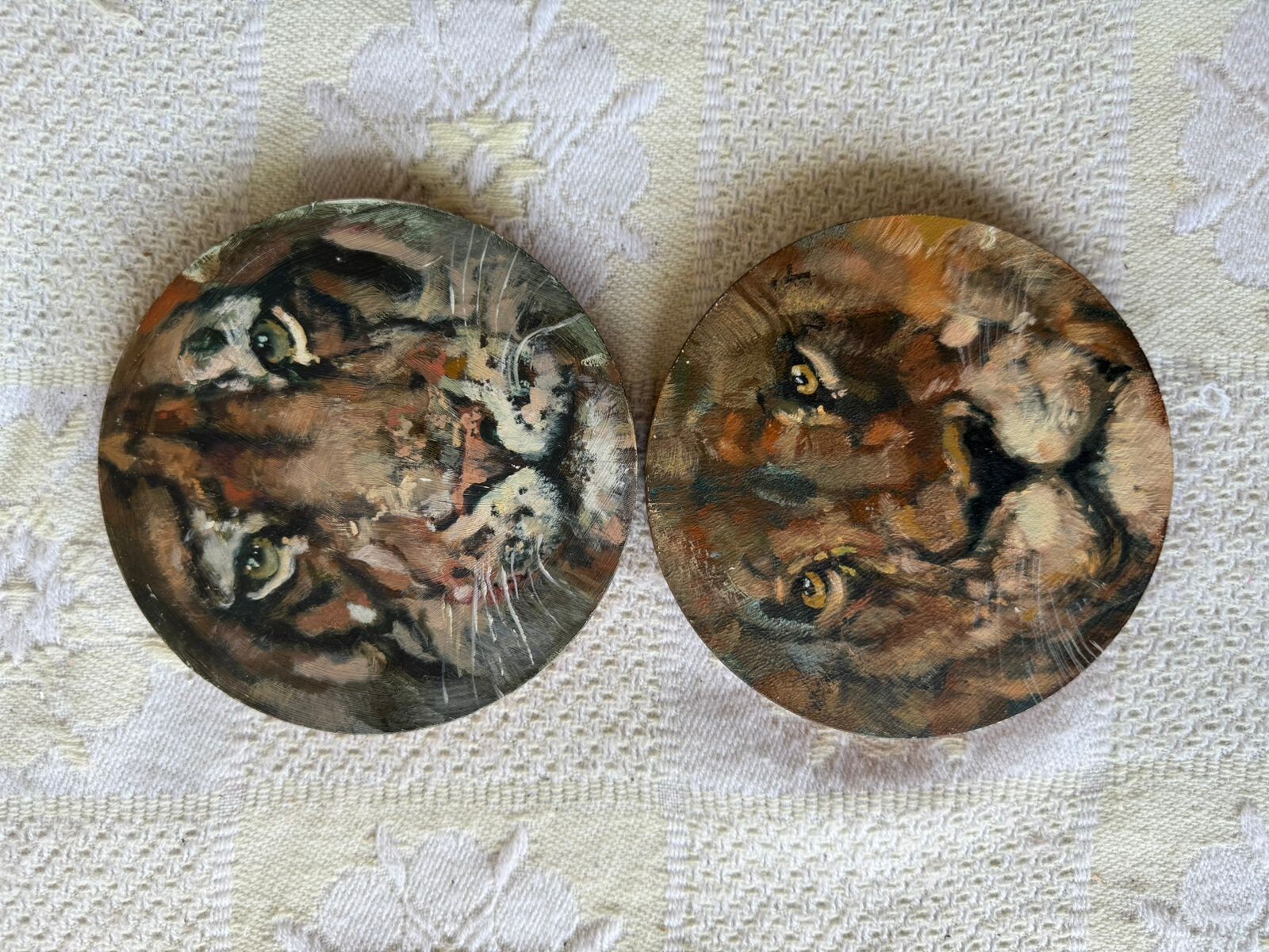 Hand-Painted Tiger Wood Discs, Set of 2