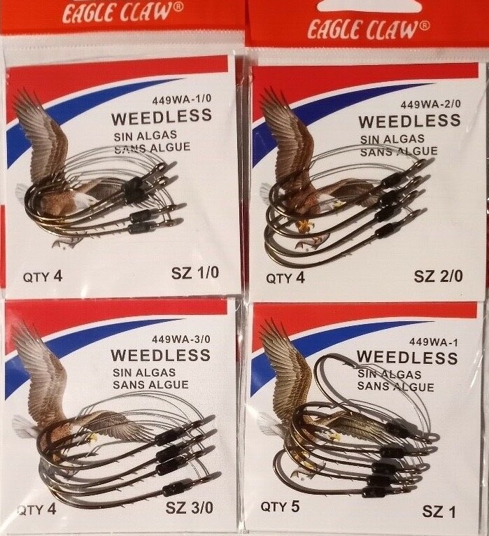 Eagle Claw Weedless Worm Hook #449WA sizes 1/0, 2/0, 3/0 & 1 Choose FREE S/H