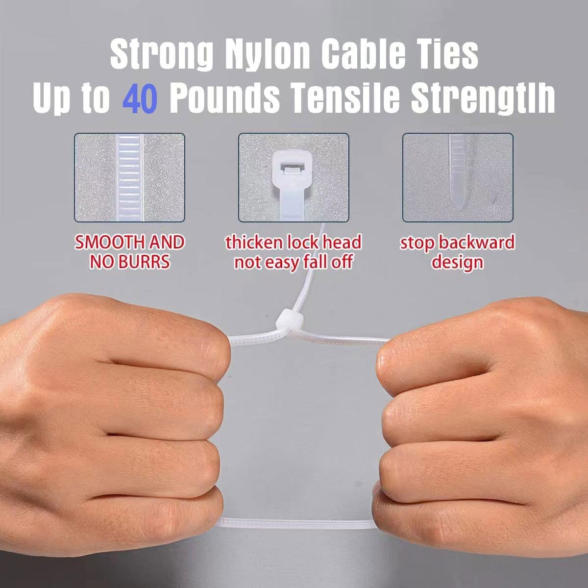 White Zip Ties 8 Inch 2000 Pack Bulk, 40 lb Cable Ties, Nylon Self Locking Wi...