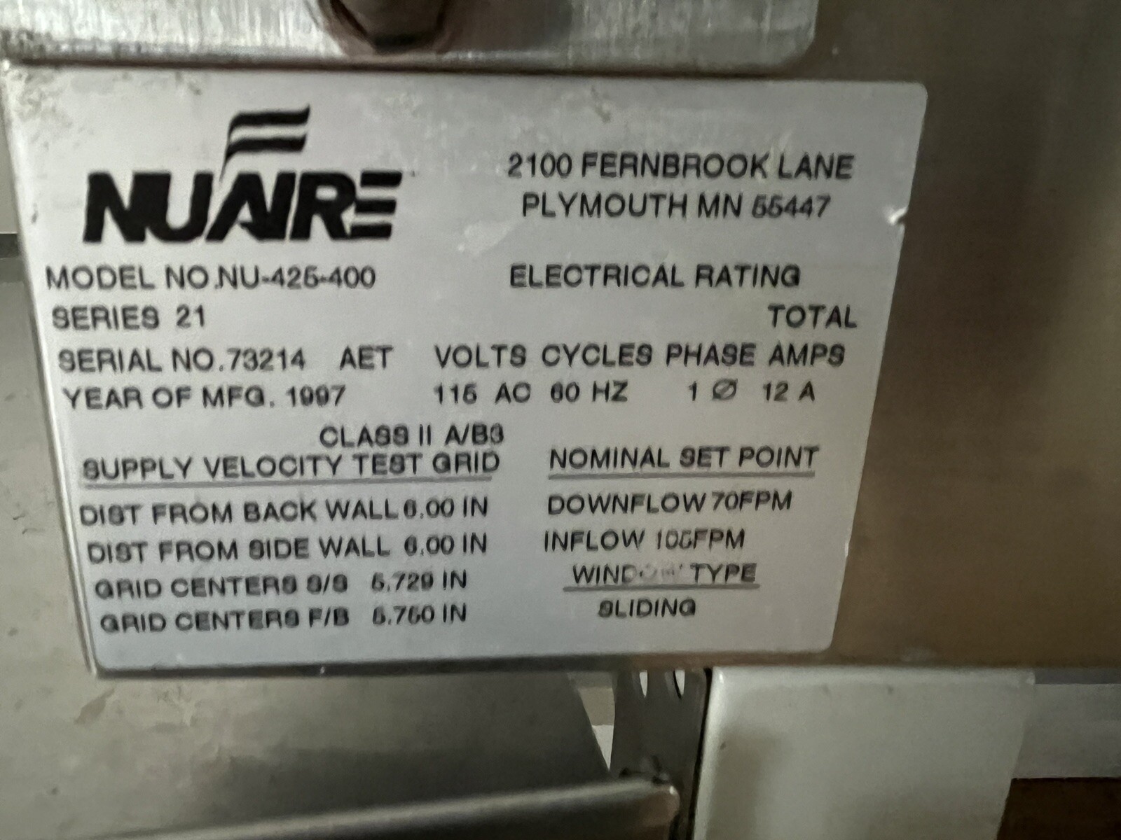 Nuaire NU-425-400 Class II Type A/B3 BSC