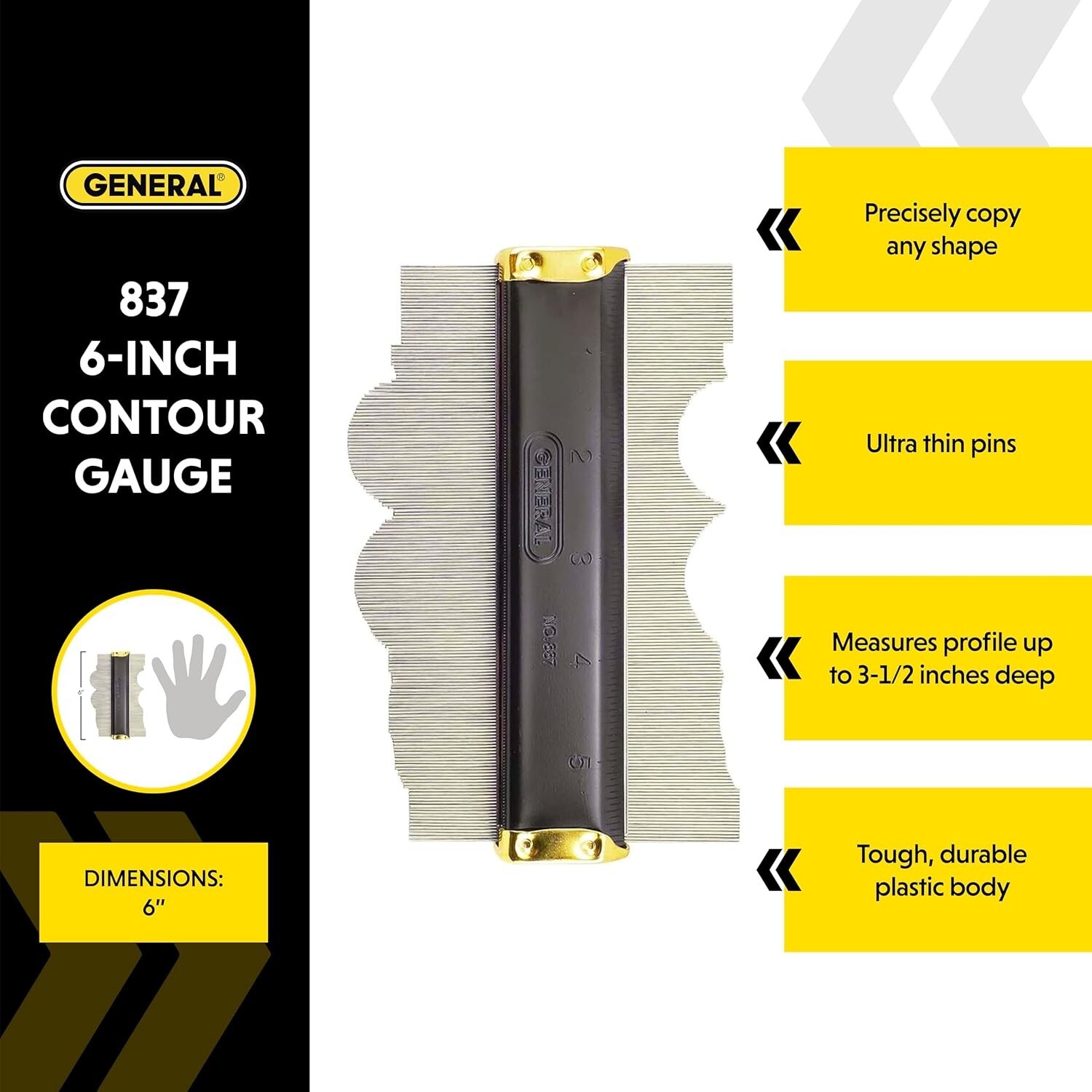 GENERAL TOOLS, 837, CONTOUR GAGE, 6-Inch