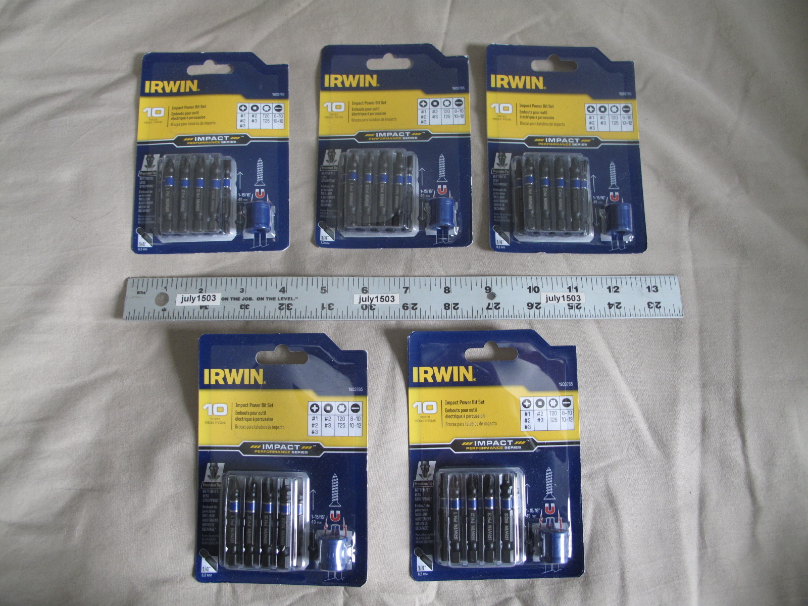 (5) NEW 10 pc Irwin Impact Power Bit Set 1903765 Torx Square Phillips Slotted