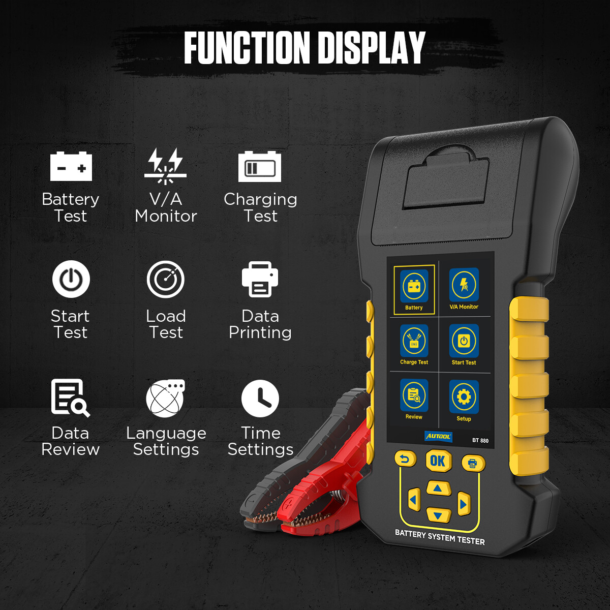8-30V Car Battery Load Tester with Printer Charging Cranking V/A Monitor 2000CCA