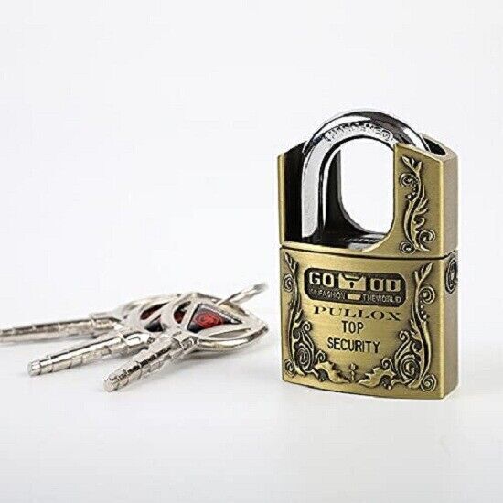 Anti theft hard steel key padlocks with 4 unique keys (Golden, Polished Finish)
