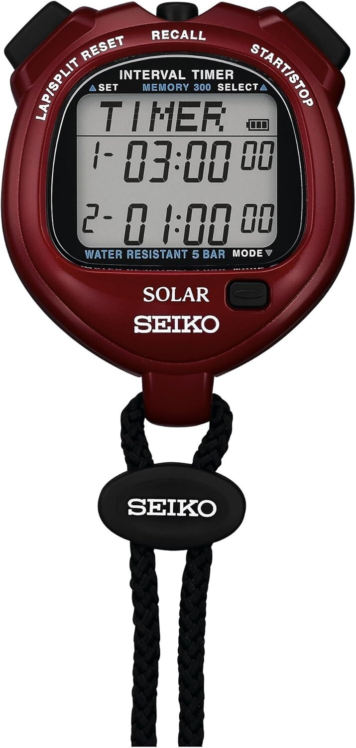 SEIKO SVAJ103 INTERVAL TIMER SOLAR WATCH Stop Watch Red From Japan NEW