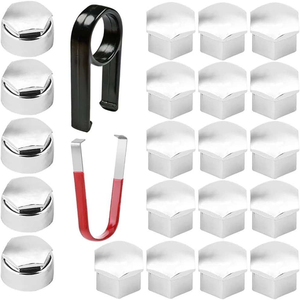 24pcs 17mm Hexagonal Wheel Nut Caps Covers Grey with Removal Tool