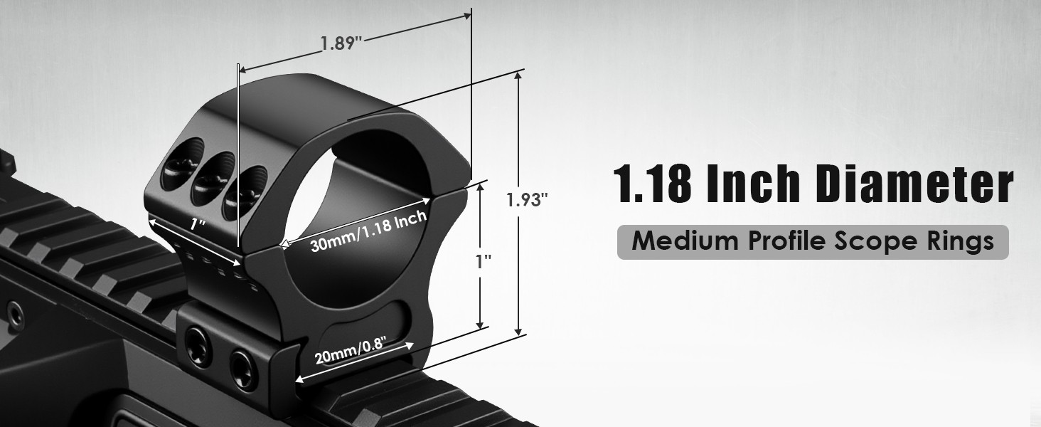 2Pcs 30mm Diameter Precision Scope Rings Mount for 20mm Rail Medium Profile