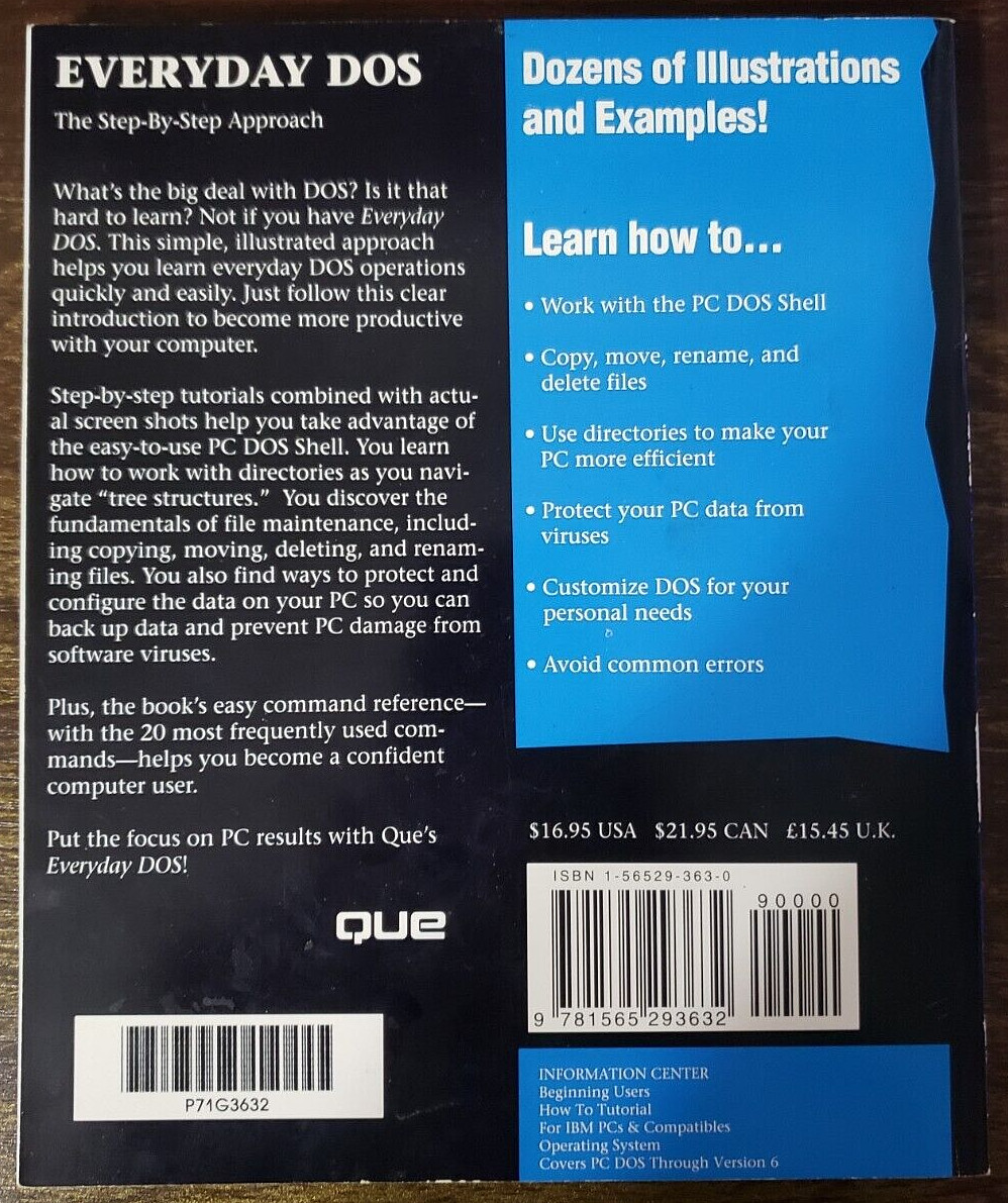 Everyday DOS: The Step-by-Step Approach PC DOS 6.0 IBM- Published by Que 1993