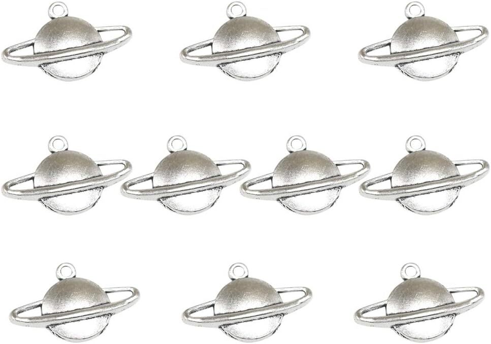 FENICAL 10Pcs Jewelry Making Charms Vintage Alloy Saturn Pendant for...