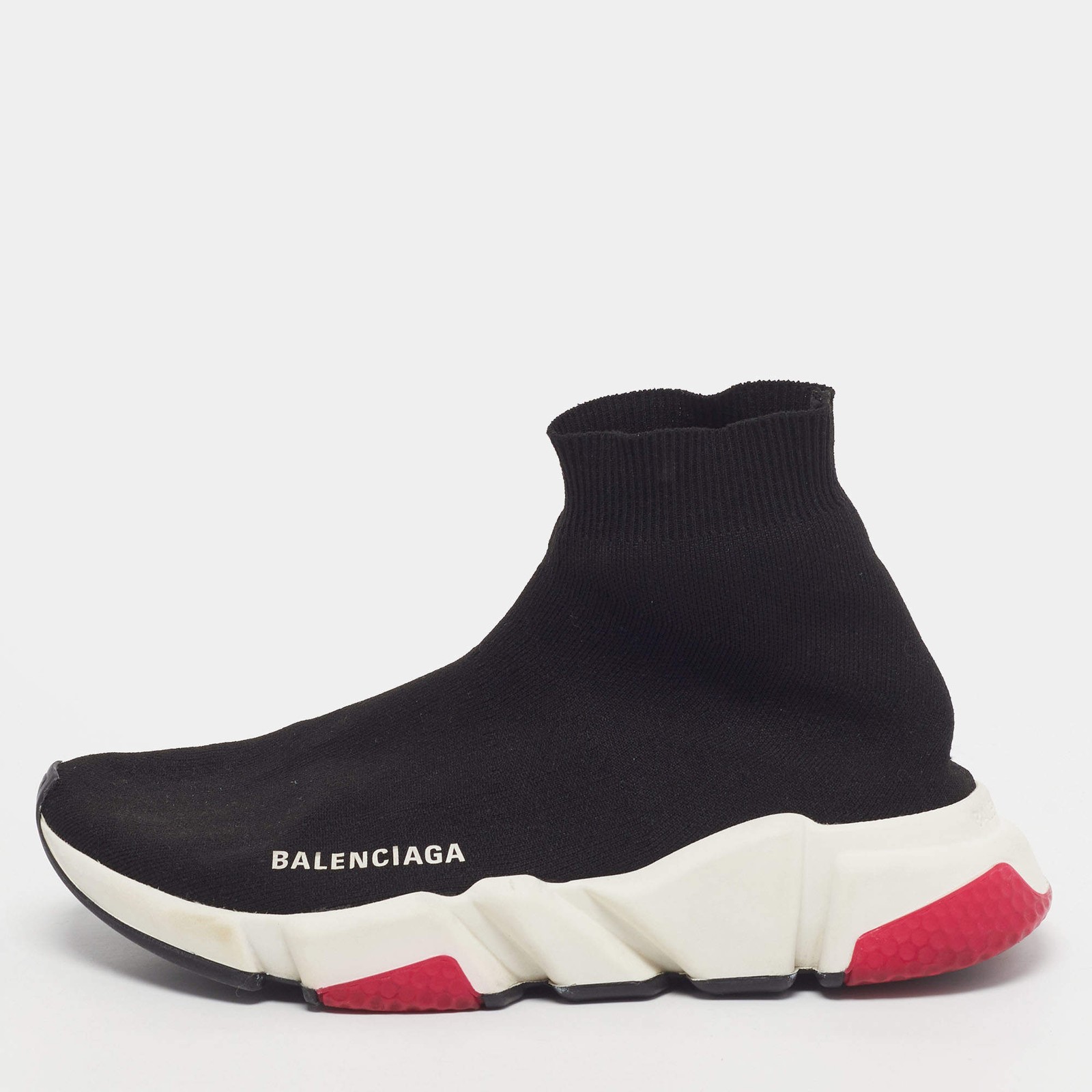Balenciaga Speed Trainer Size 38 Black Knit Fabric High Top Sneakers