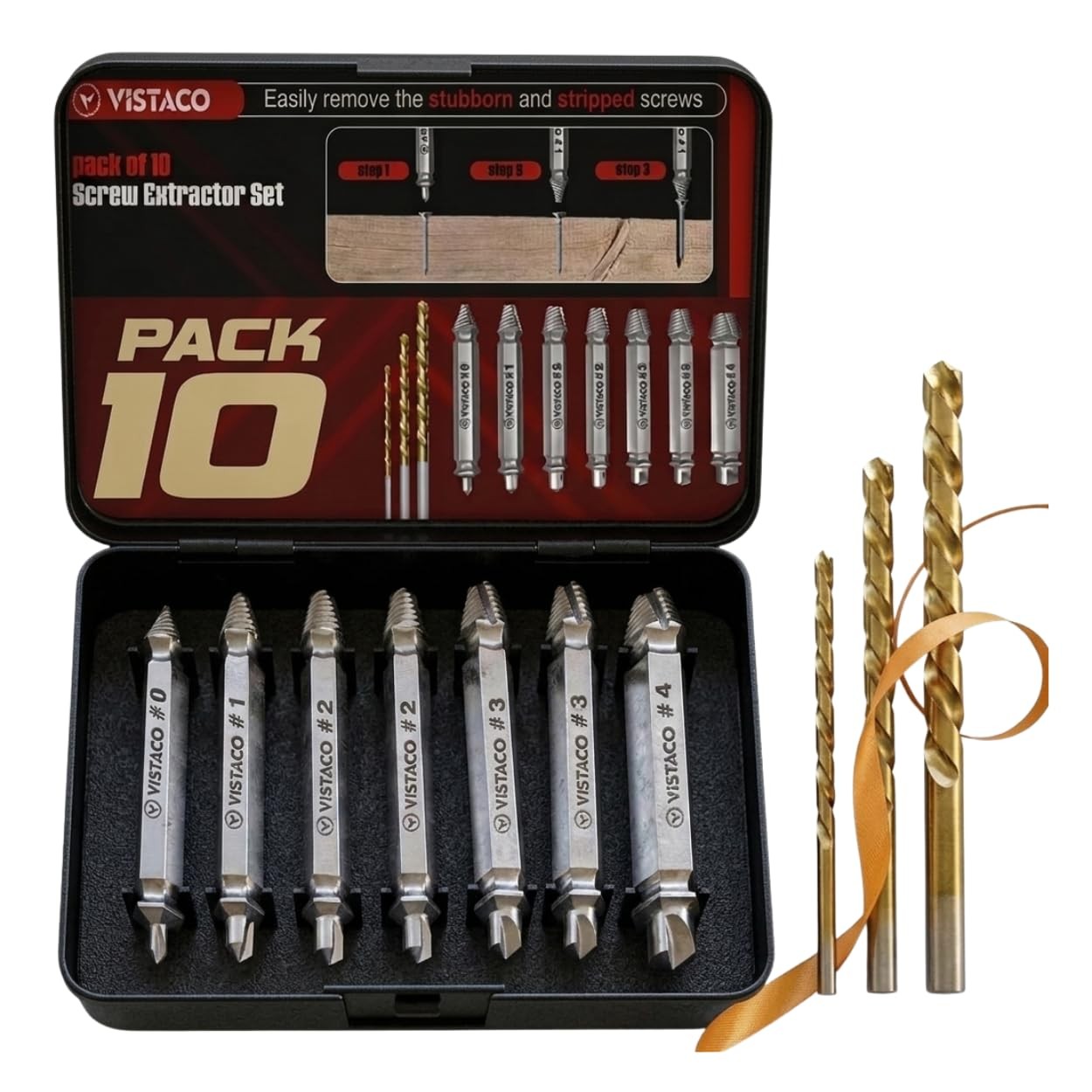 10 Pcs Screw Extractor Set Easy Out Set for Stripped Screws, Broken Bolts and...