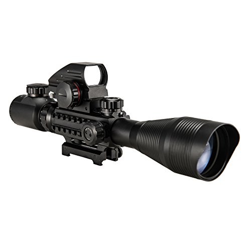 Rangefinder Tactical Scope 4-12x50mm with Laser Sight and Red Dot for Rifle