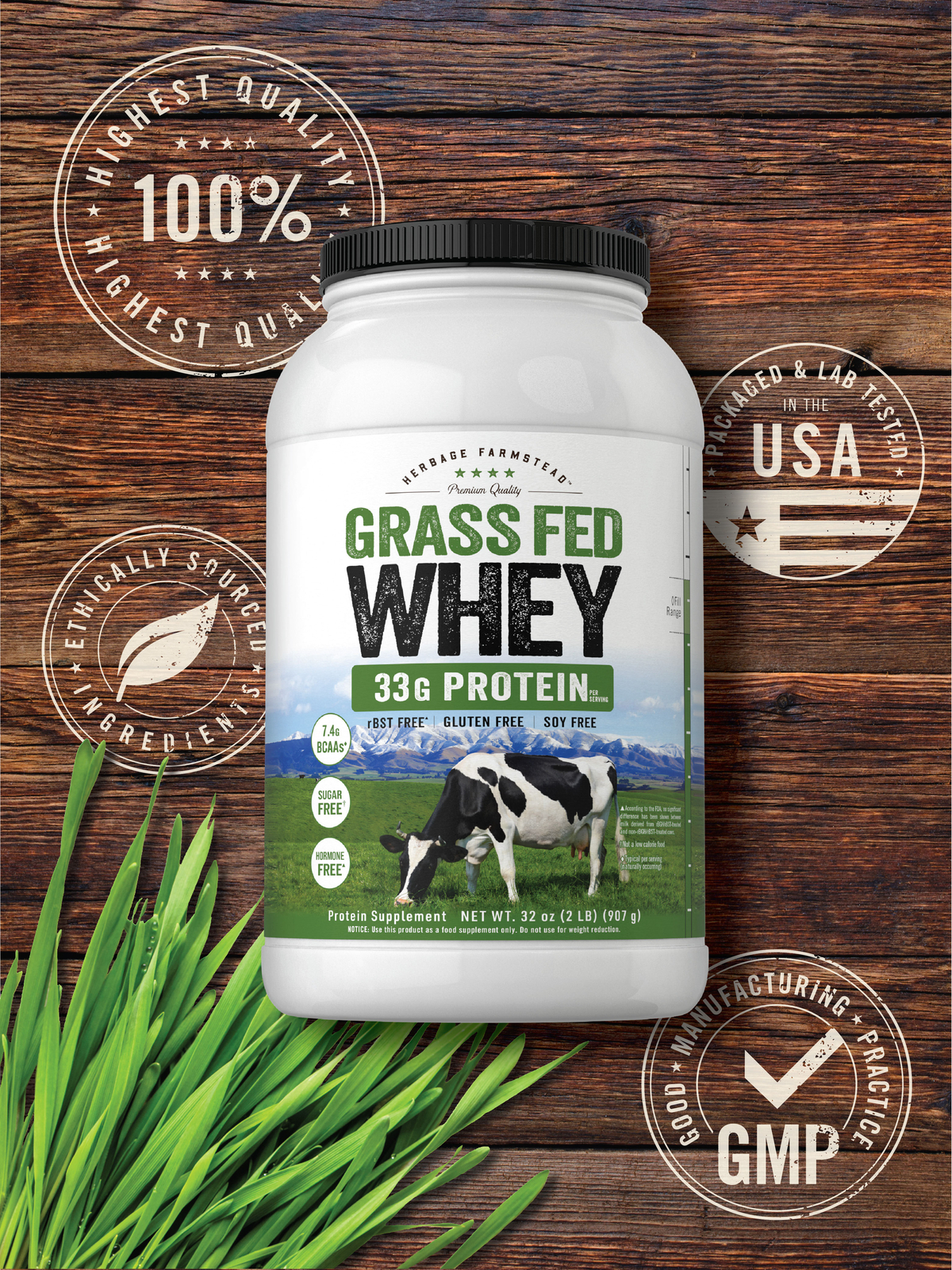 Grass Fed Whey Protein Powder | 2lb | Unflavored | by Herbage Farmstead