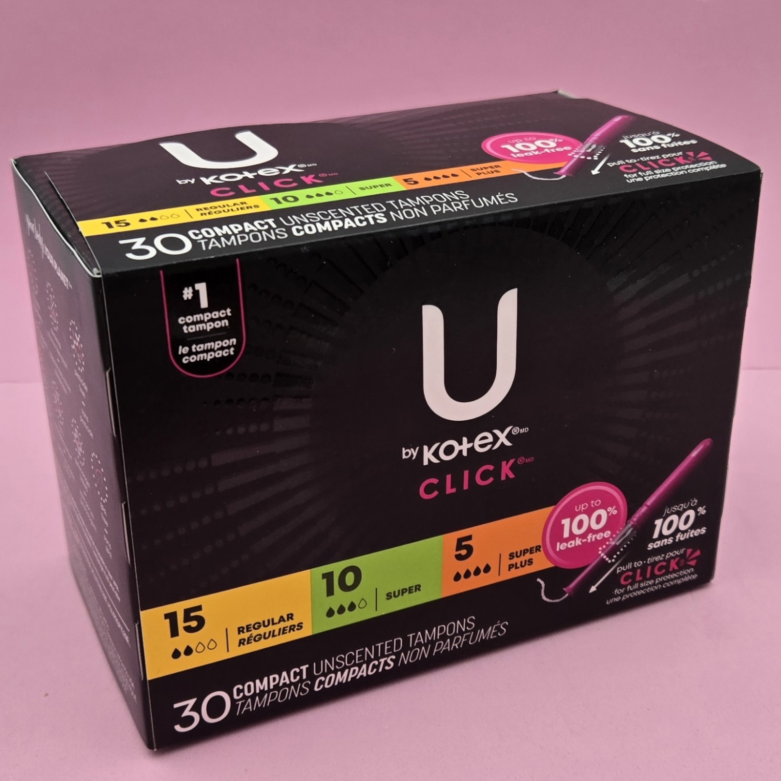 U by Kotex® Click® 30 Compact Tampons Assorted Period Menstruation Tampon