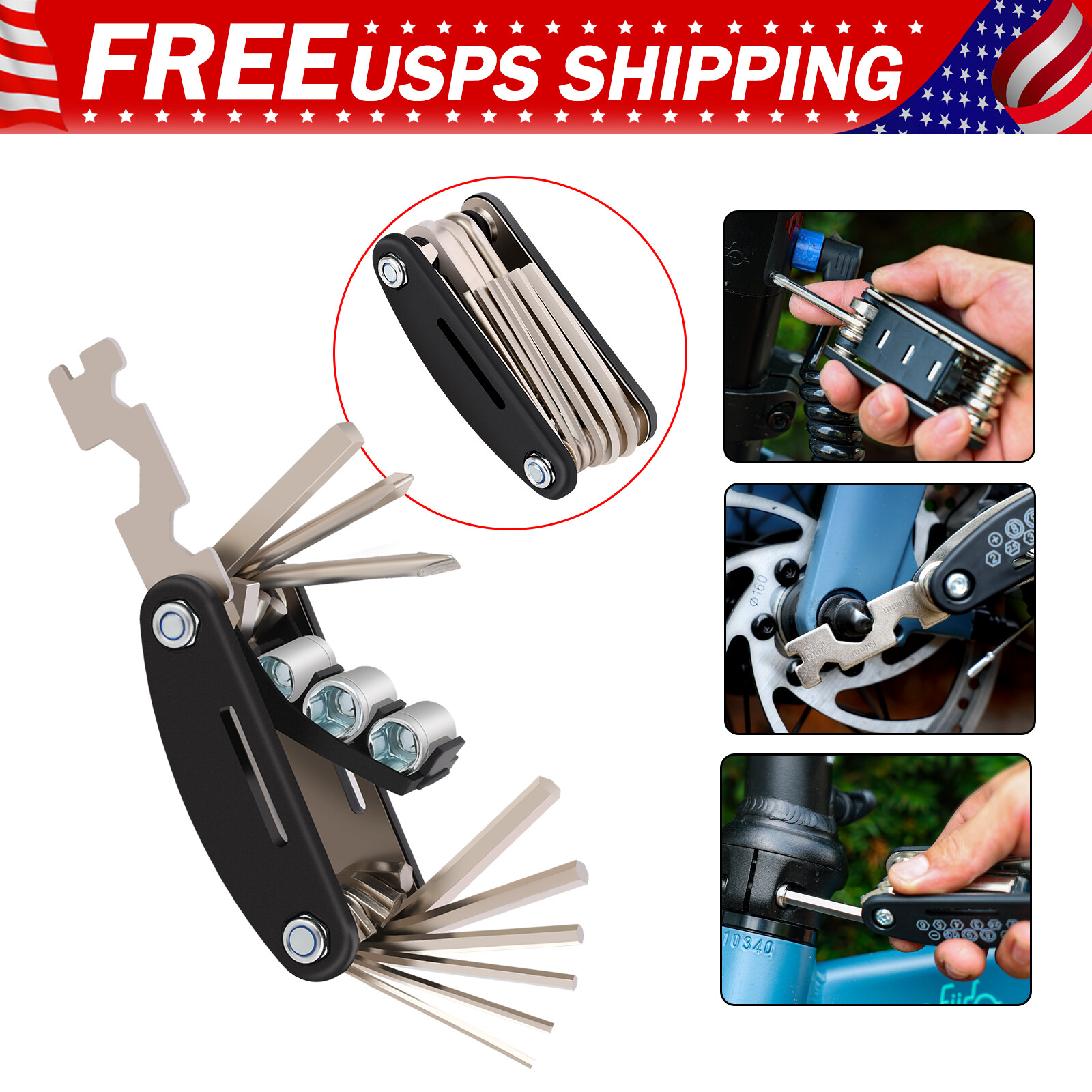 16 in 1 Bike Repair Tool Kit Portable Folding Bicycle Multitool Hex Key Wrench