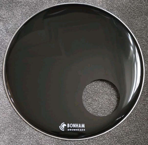 20" Inch Black Resonant Bass Drum Head  by BONHAM DRUMHEADS -With PORT-