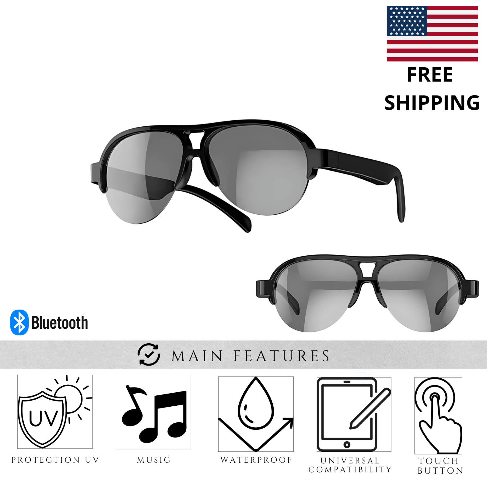 Smart Bluetooth Glasses – Polarized Audio Sunglasses with Mic, UV Protection
