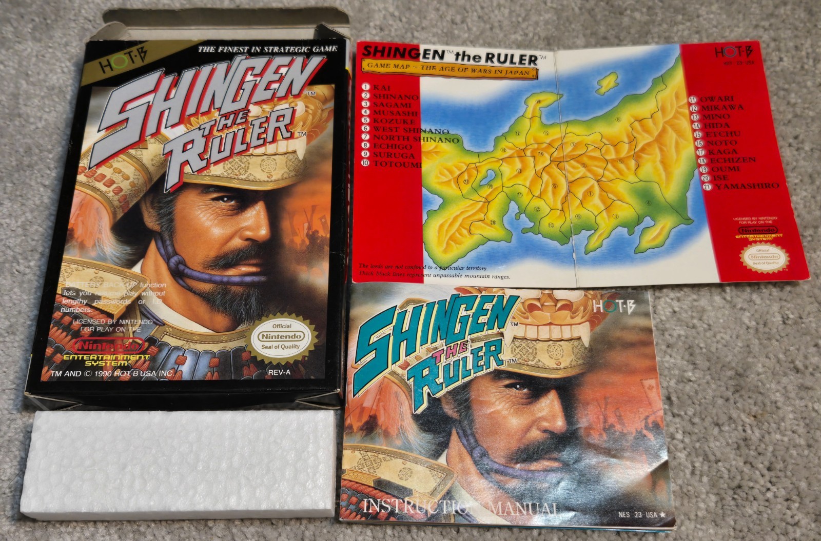 Shingen The Ruler NES Box, Manual, Reference Card, Foam Insert NO GAME