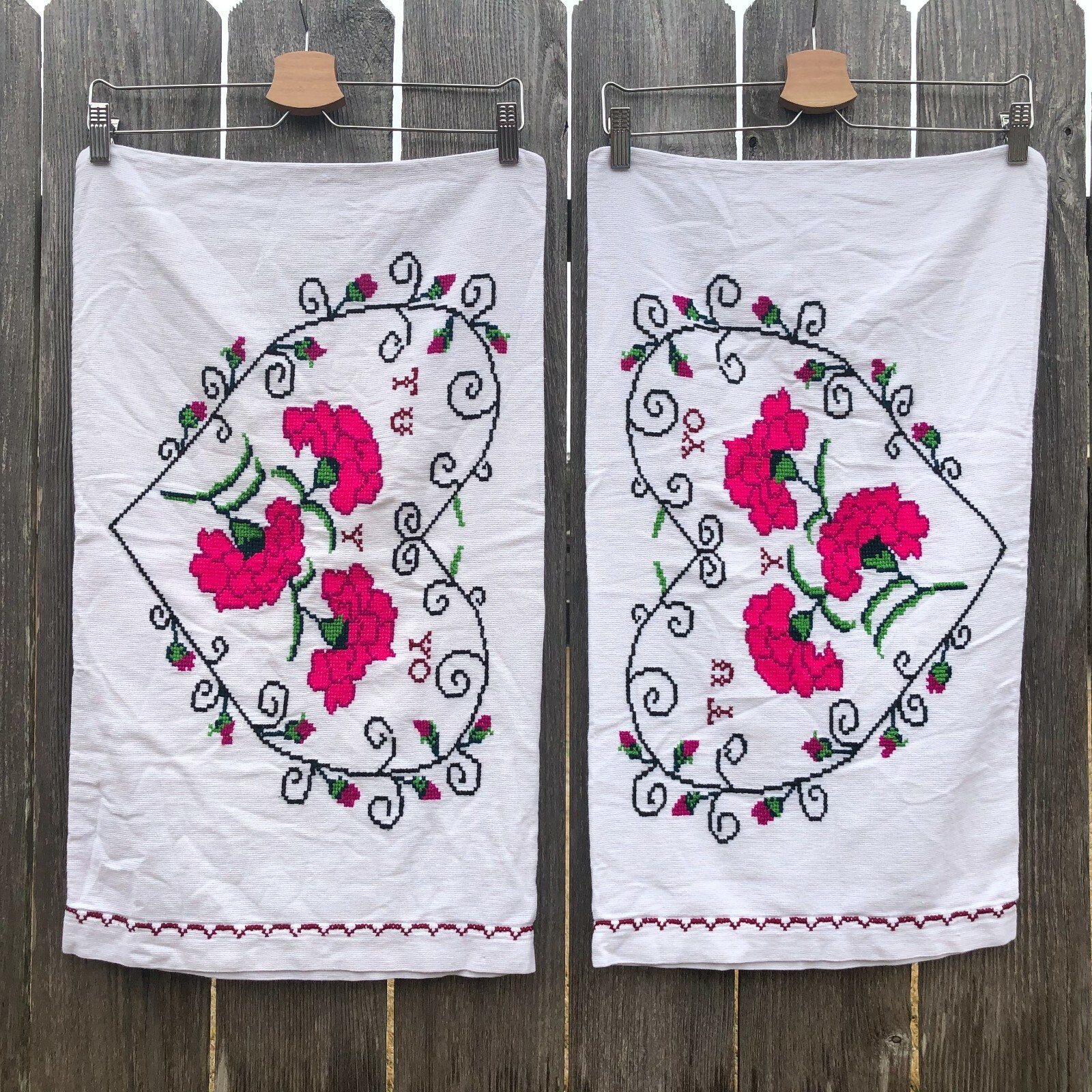 Handmade Cross Stitch Pillow Shams TU Y YO Heart Floral Spanish Set of 2 White
