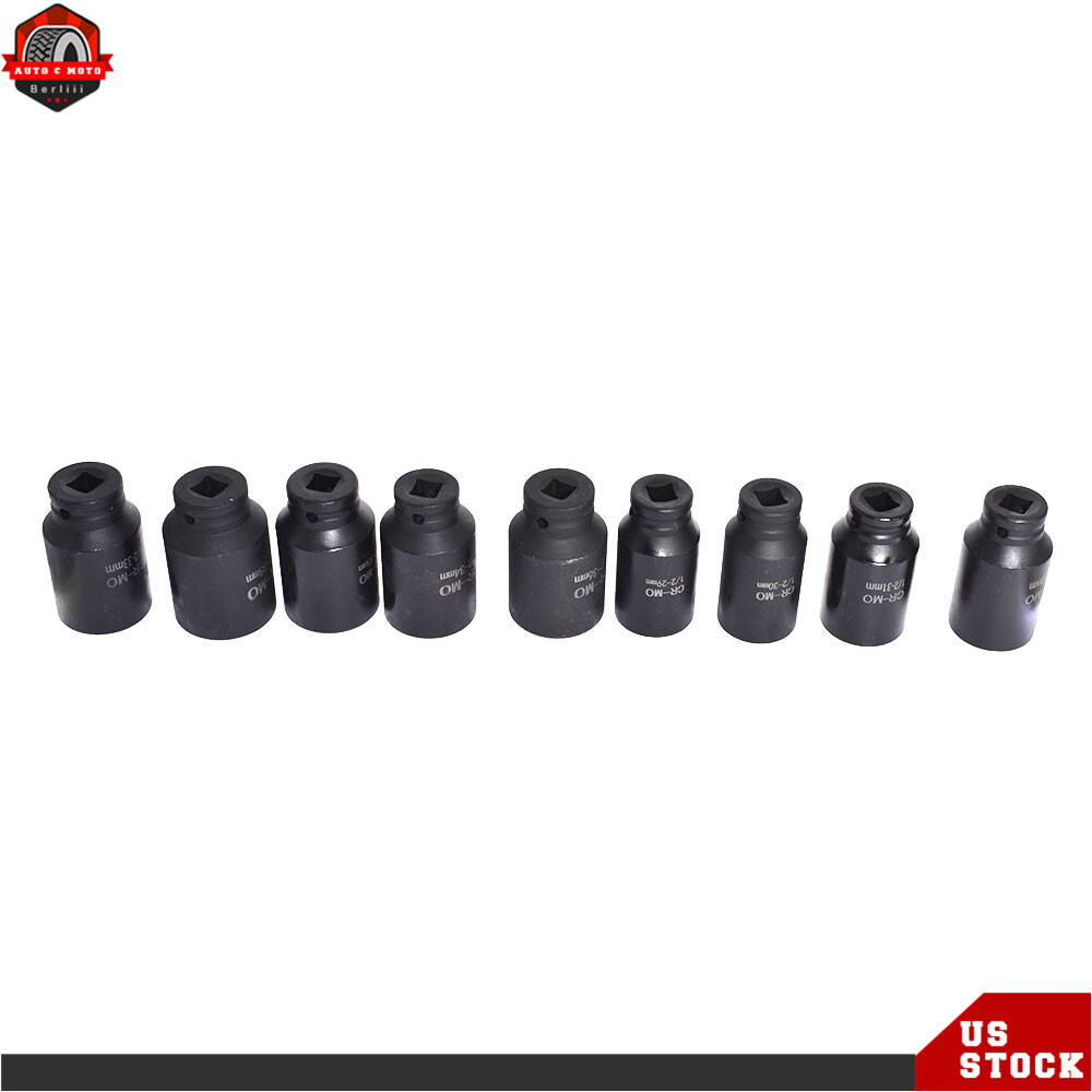9pc Deep Impact Socket Set 1/2" Drive Metric Axle Hub Nut Sockets 29-38mm w/Case