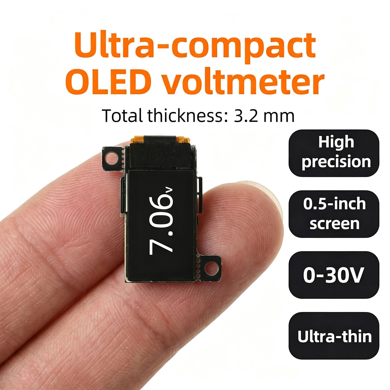 1SET DC 0-30V Digital Voltmeter 0.5″ OLED Ultra-Slim Mini Embedded Voltage Gauge