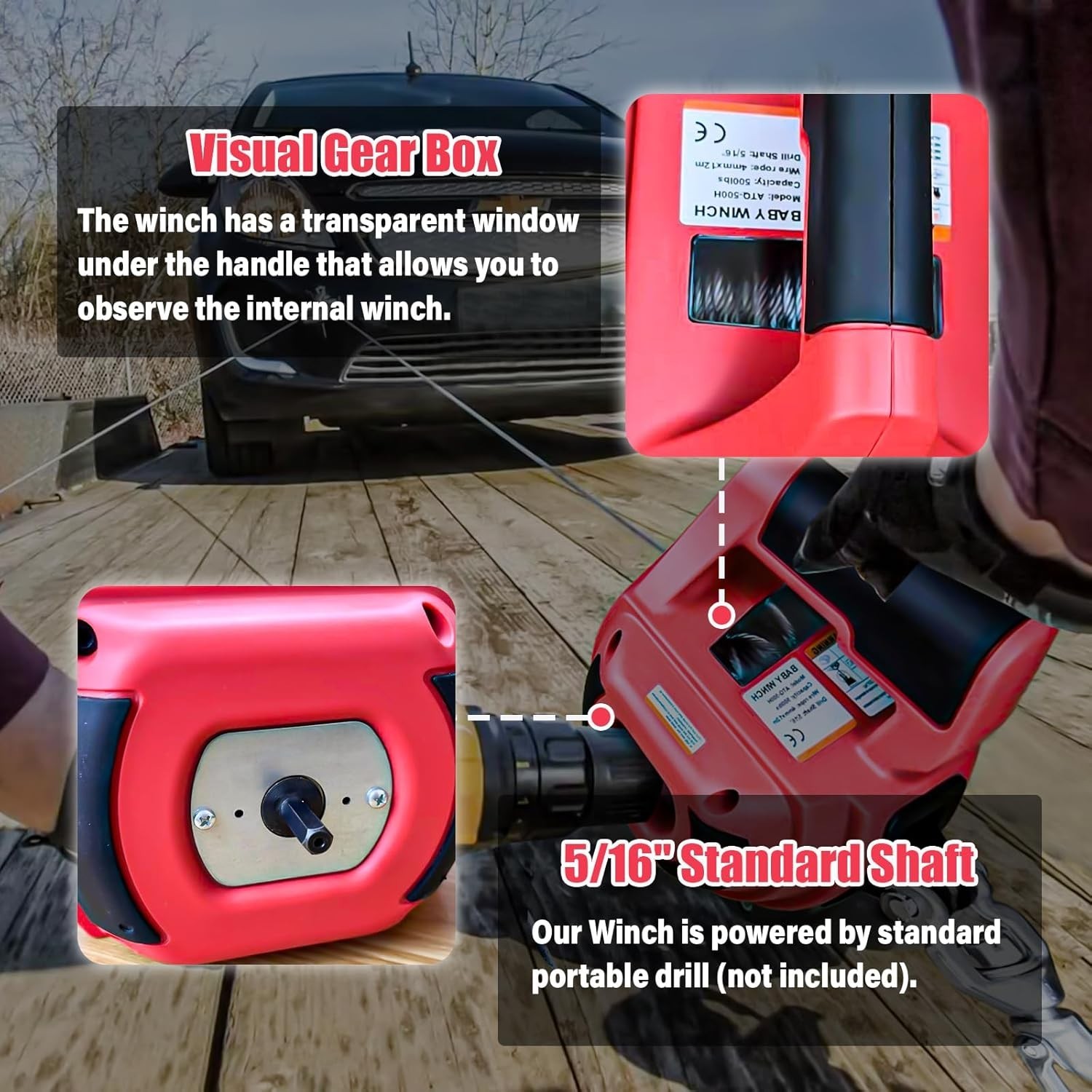 Portable Drill Winch 1000LB Pulling Capacity with 40 Feet Steel Wire Rope