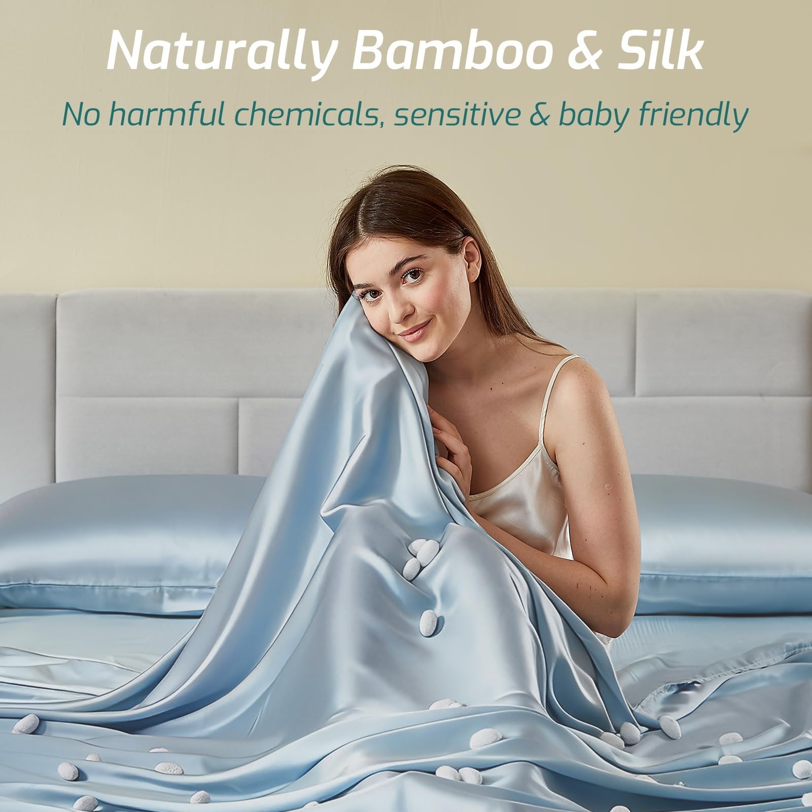 Ultra-Soft Silver Infused Bed Sheets - 20% Silk, Temp-Regulating, Hygienic King
