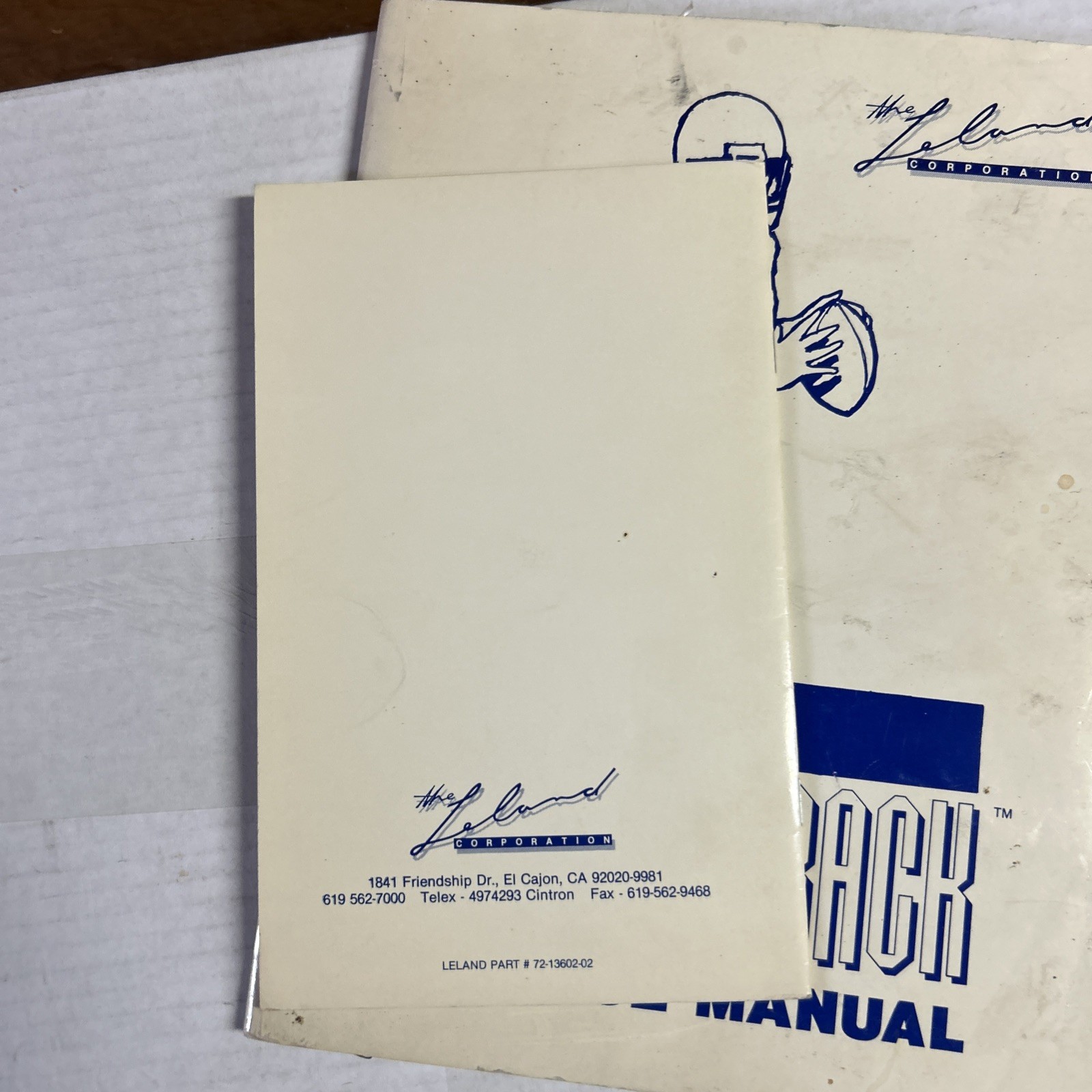 Original quarterback leland Set With Schematics arcade video game manual