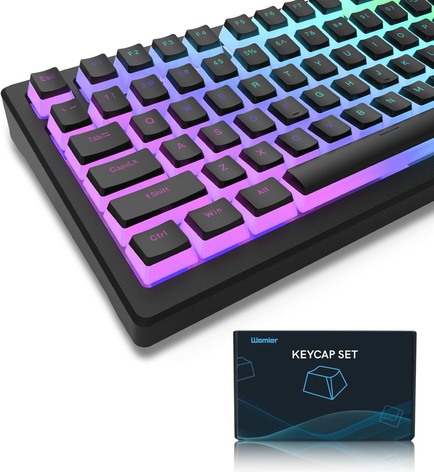 Womier Pudding Keycaps, 165-Key PBT Shine-Through Set for Mechanical Keyboards