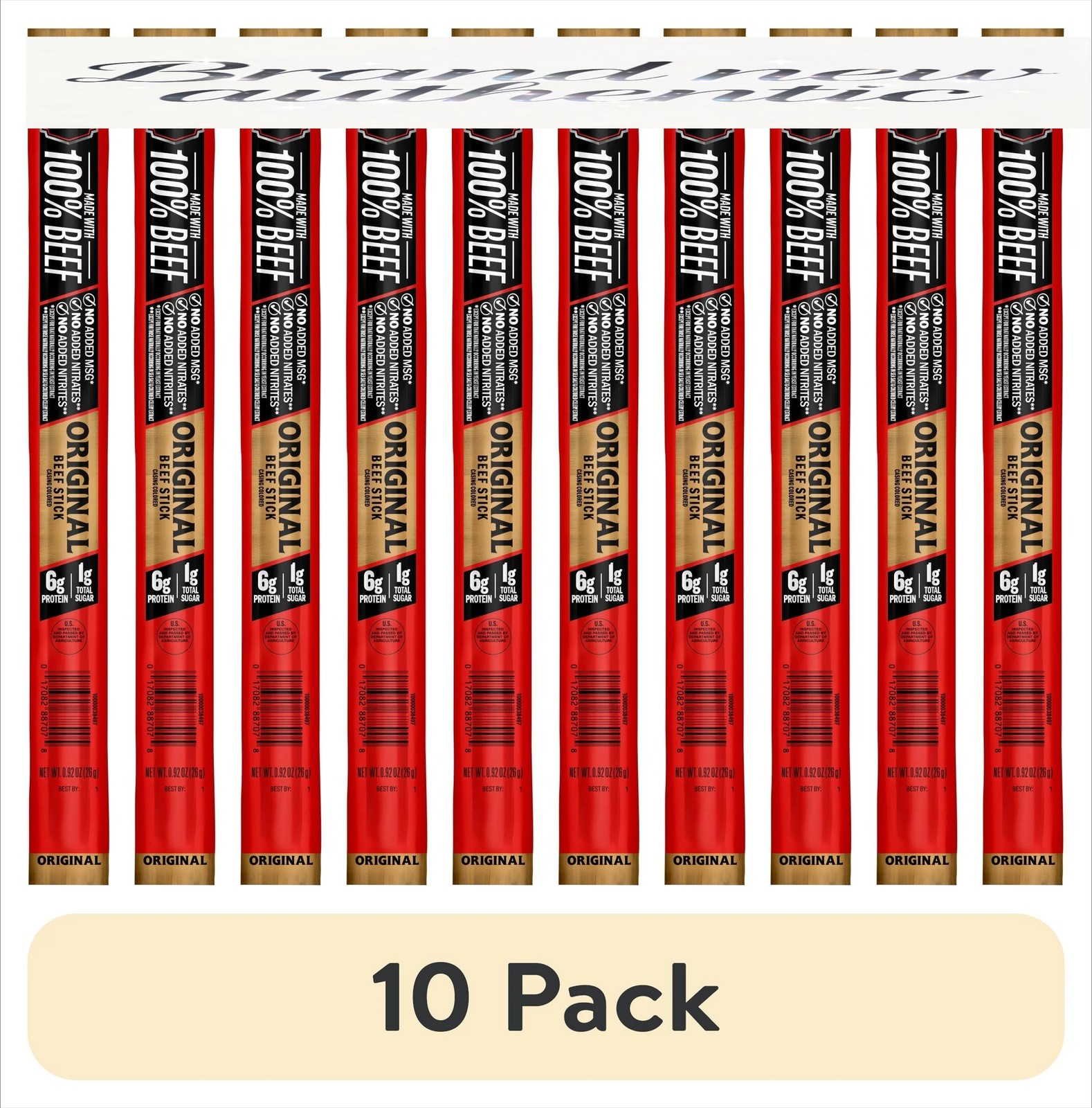 (10 pack) Beef Sticks, 100% Beef, Original, 12g Protein per Stick, 0.92 oz Stick
