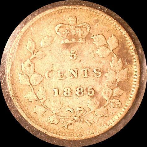 Canada 1885, 5 cent small old silver coin  ICCS F-15 #0099