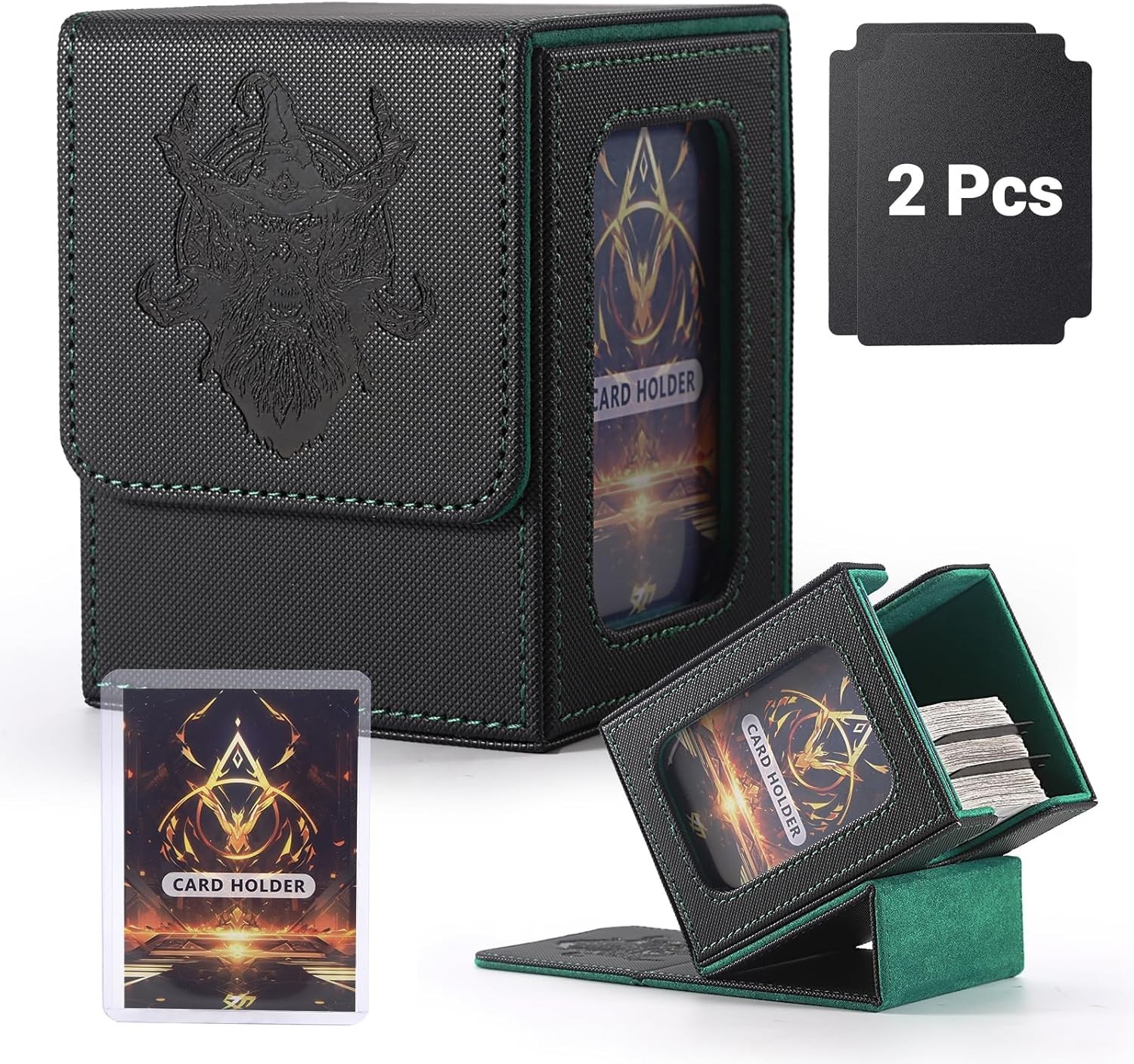 Premium MTG Deck Box with Playmat and Dice Tray, Holds 5 Display Deck Case or 80