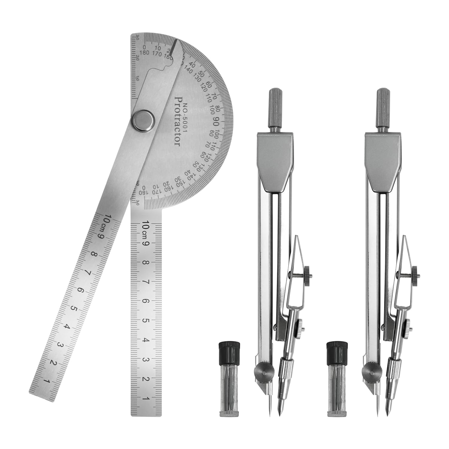 Protractor and Compass Set - 10cm (3.94 Inch) Stainless Steel Angle Finder