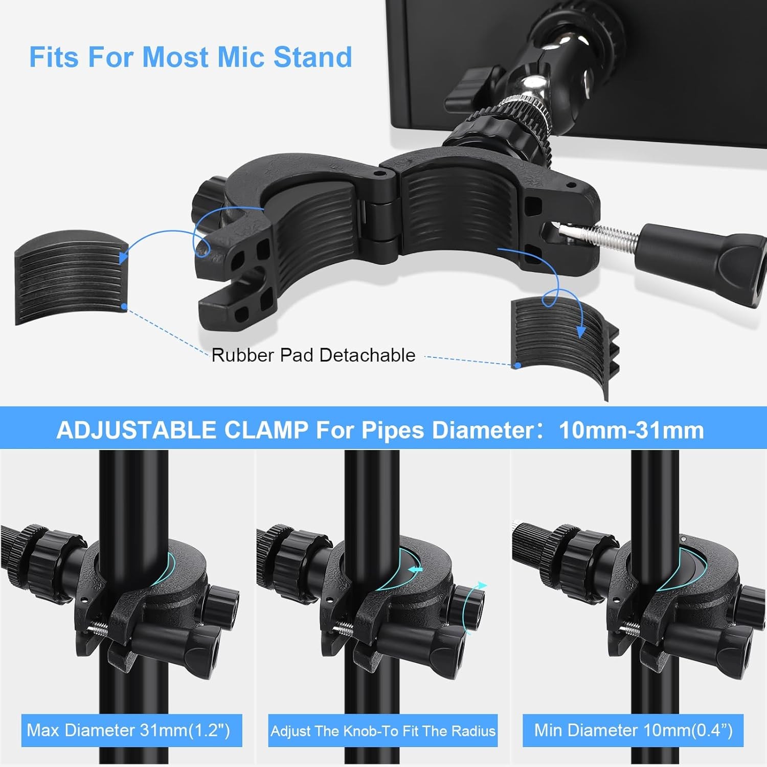 Tablet Holder for Mic Stand, Adjustable Microphone Music Holder, Black