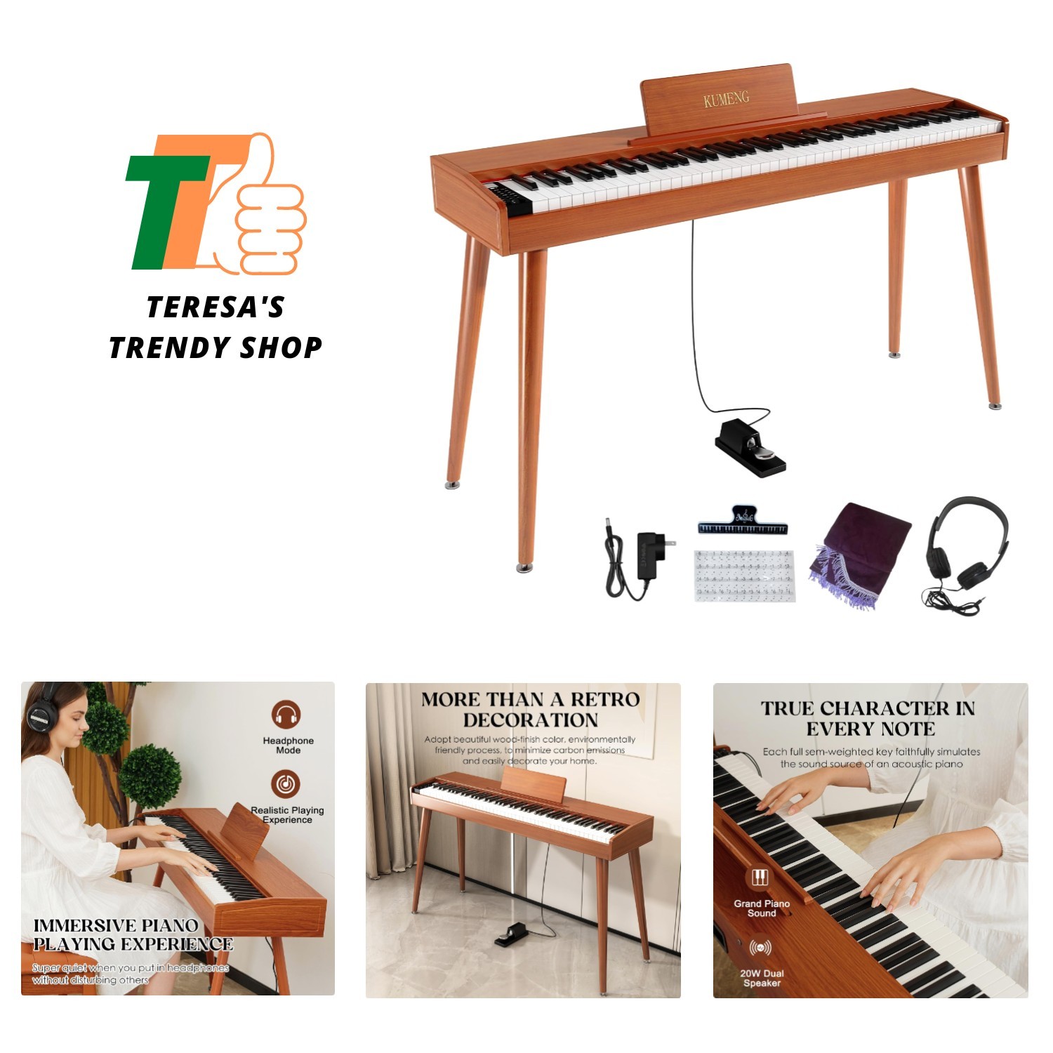 Full-Size 88-Key Digital Piano with Stand, Headphones & 800 Tones for Practice
