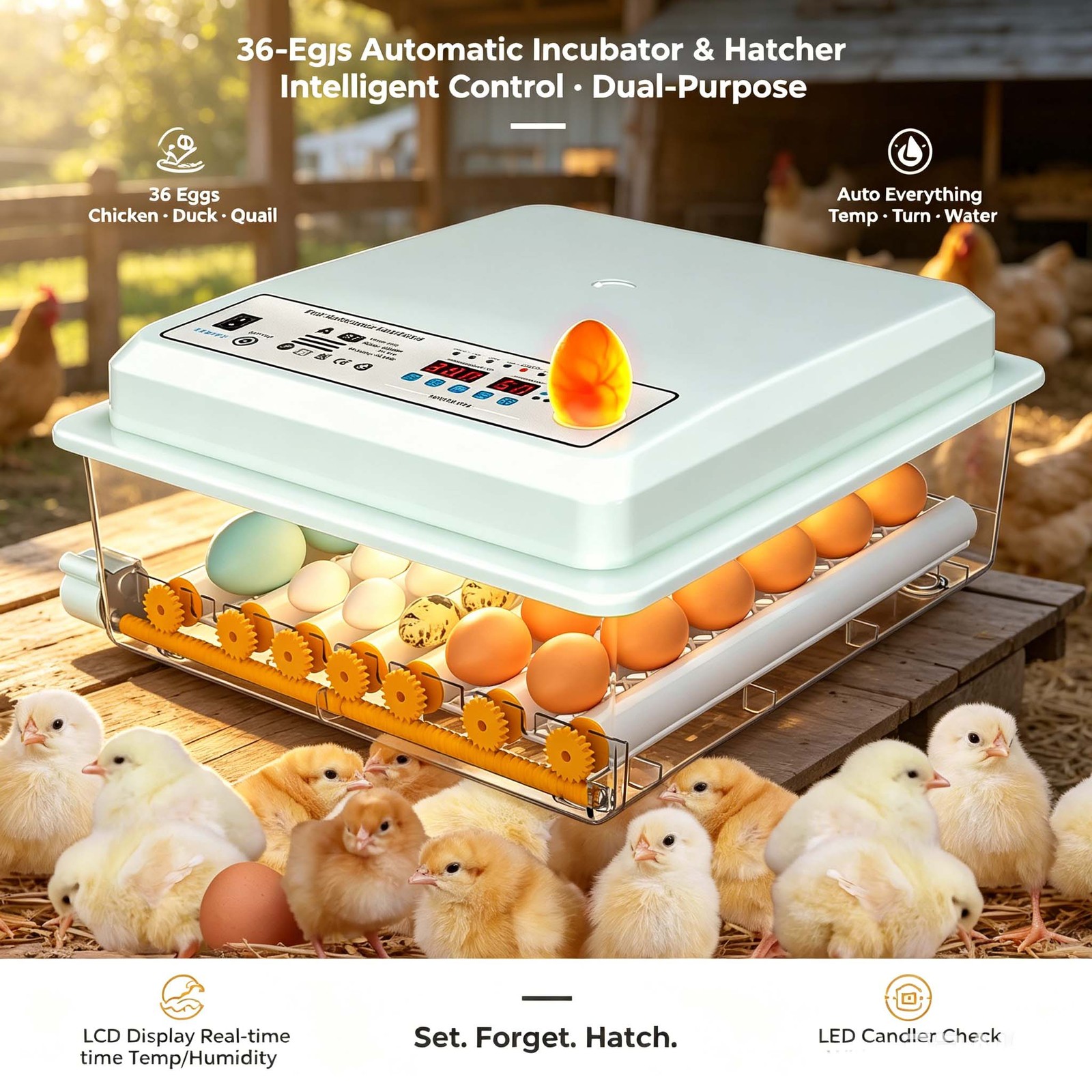 36 Eggs Incubator Temperature Control Chicken Hatcher Automatic Turning Digital